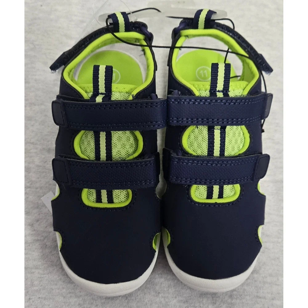 Cat & Jack Boys Navy Blue Lime Green Closed Toe Water Sandals Size 11 NWT